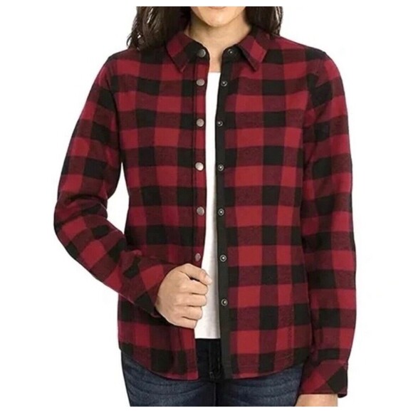 Orvis Pinnacle Shirt Jacket Women XXL Fleece Lined Flannel Shacket Buffalo Plaid - Picture 1 of 16